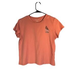 American Eagle Pink Short Sleeve Trim Distressed Flower T-Shirt Women Sz XS